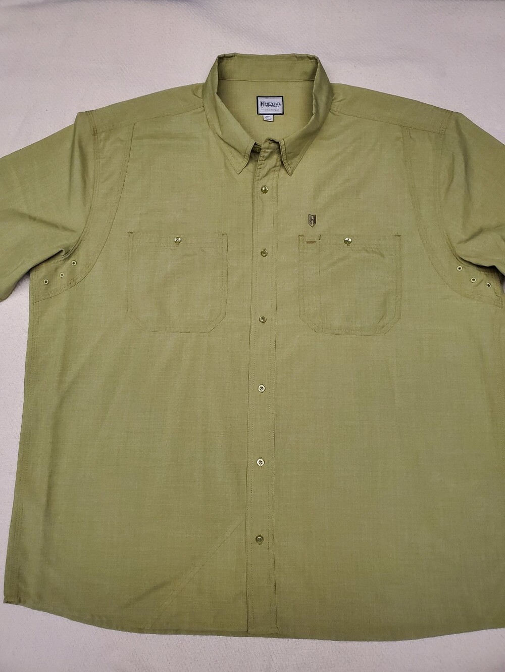 Heybo Outdoors Men's XXXL Fishing Shirt Sage Green Snap Button Performance